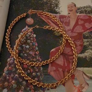 Gold toned large chain rope pierced ear hoops 3.5 inches